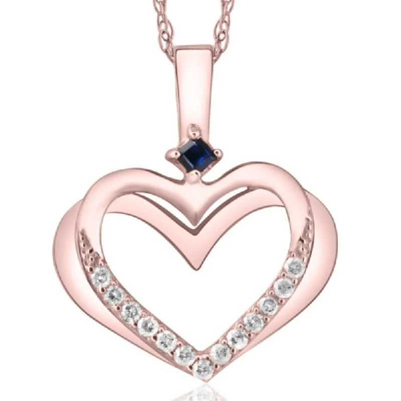 Wide chain necklaces-Diamond Sapphire Heart Pendant Yellow White or Rose Gold Designer Veronica Wu