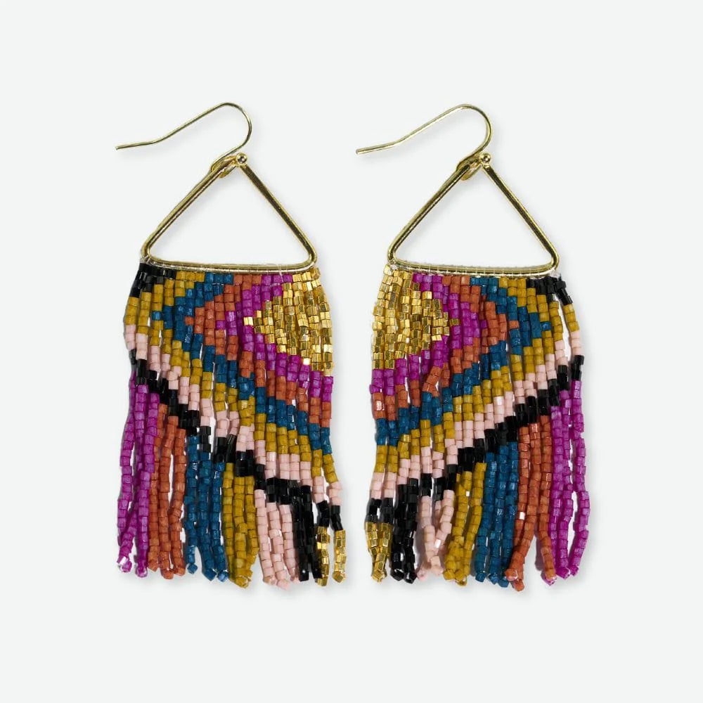 Nine-tier earrings-Paige Ascending Diamond Beaded Fringe Earrings Jewel Tone