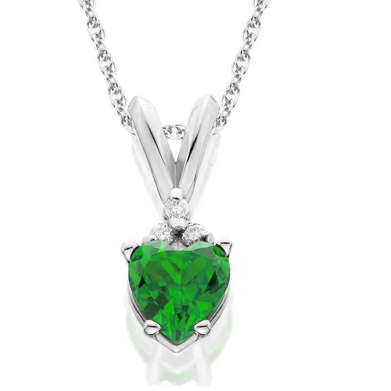 Bow knot necklaces-1/2ct Diamond & Simulated Emerald Heart Pendant 14K White Gold