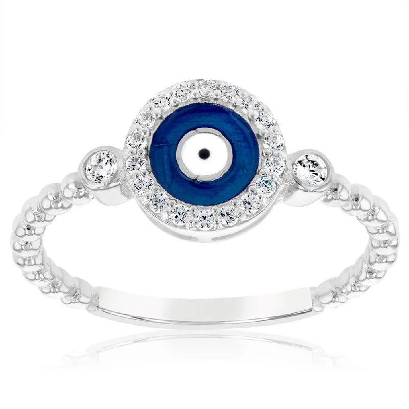 Light accent rings-Sterling Silver Cubic Zirconia Evil Eye Fancy Ring