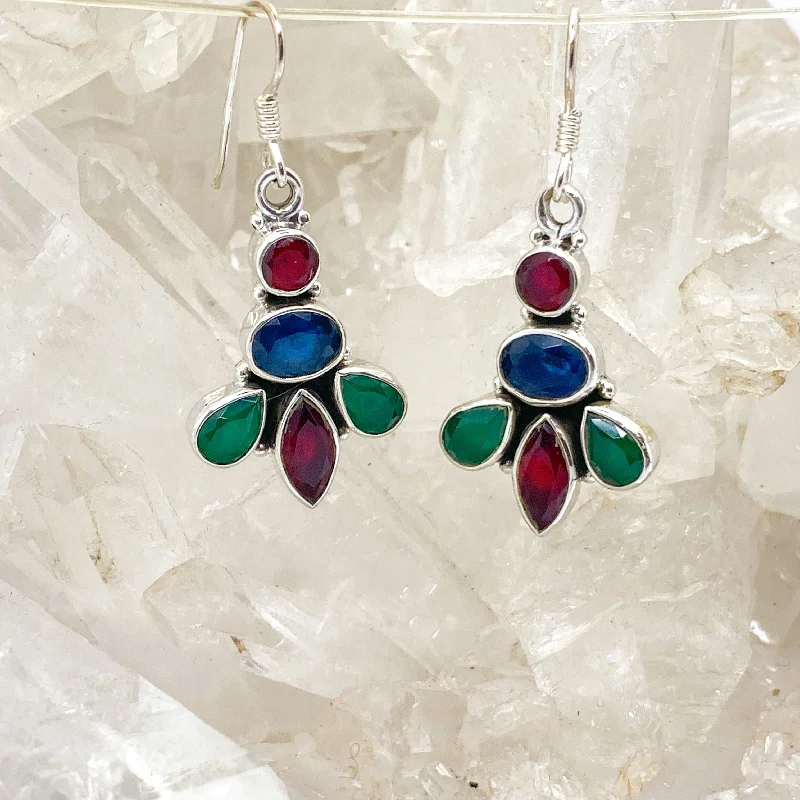 Soft clay earrings-Ruby, Emerald, Blue Sapphire, Sterling Silver Earrings $100