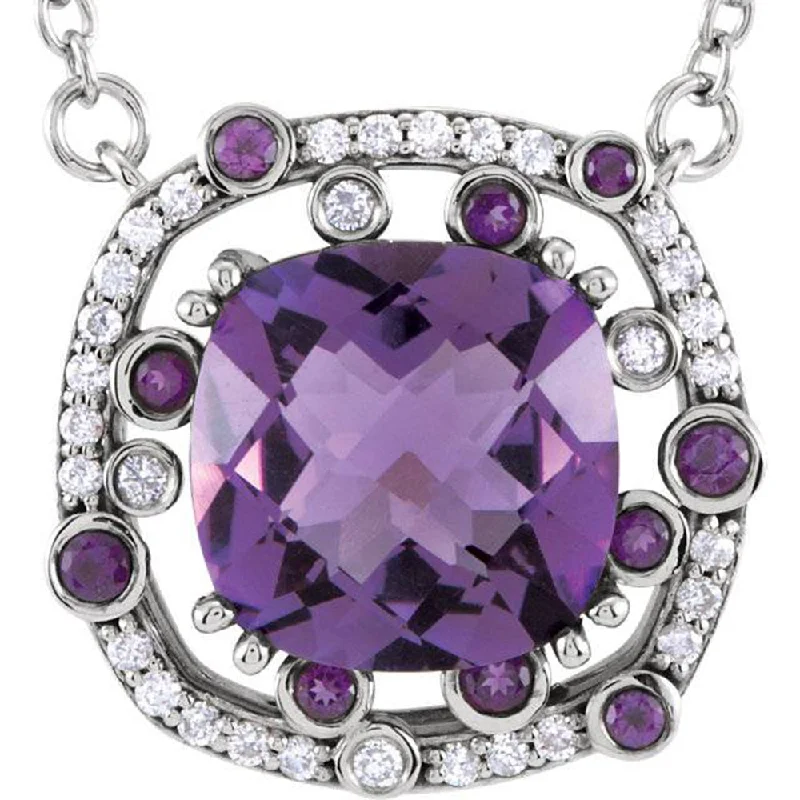 Astro sign necklaces-4ct Amethyst & Diamond Modern Halo Pendant 14K White Gold