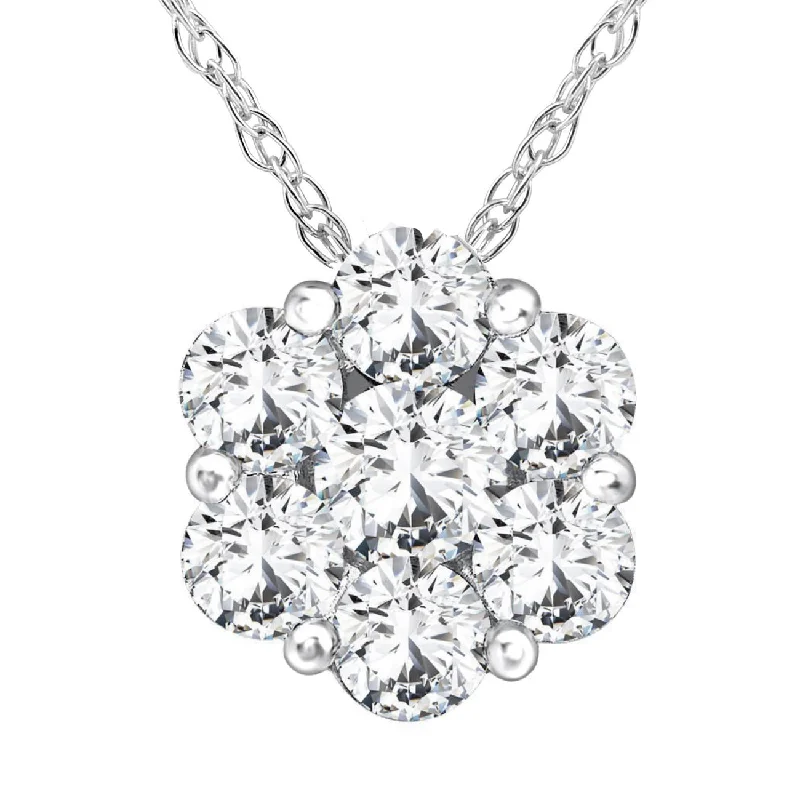 Charming bead necklaces-1/2ct Pave Fire Diamond Clustser Pendant 14K White Gold