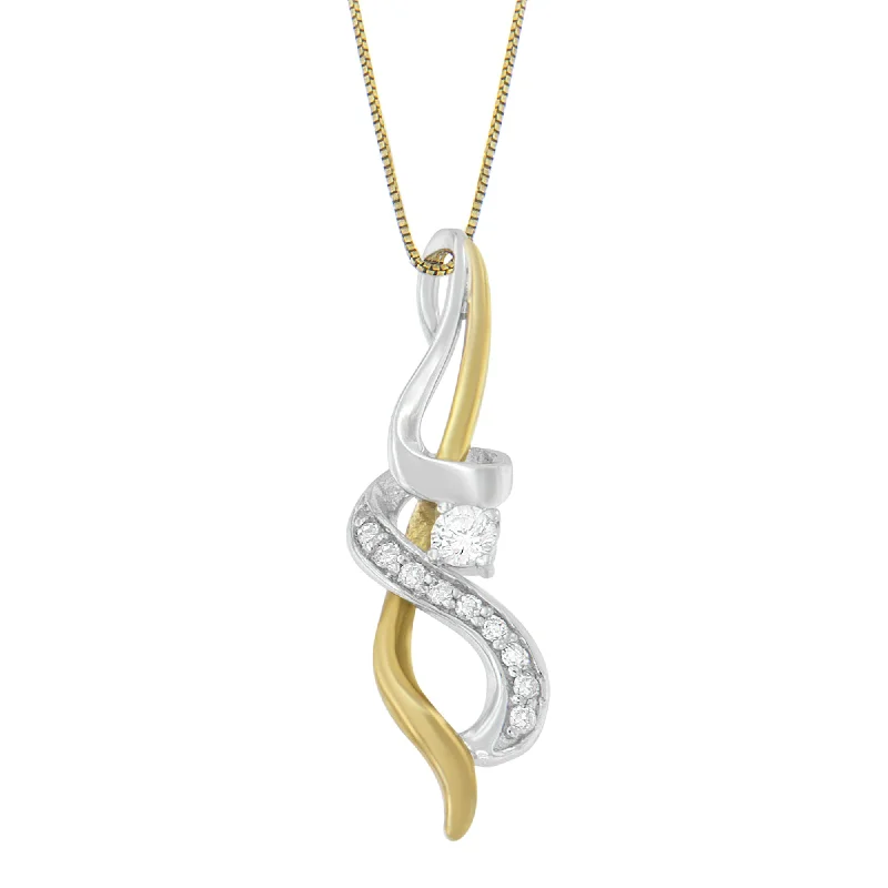 Curved pendant necklaces-Espira 10K Two-tone Gold 1/5 cttw Diamond Intertwined Swirl Pendant Necklace