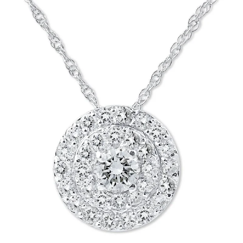 Cebu style necklaces-3/4ct Diamond Double Halo Pendant 14K White Gold