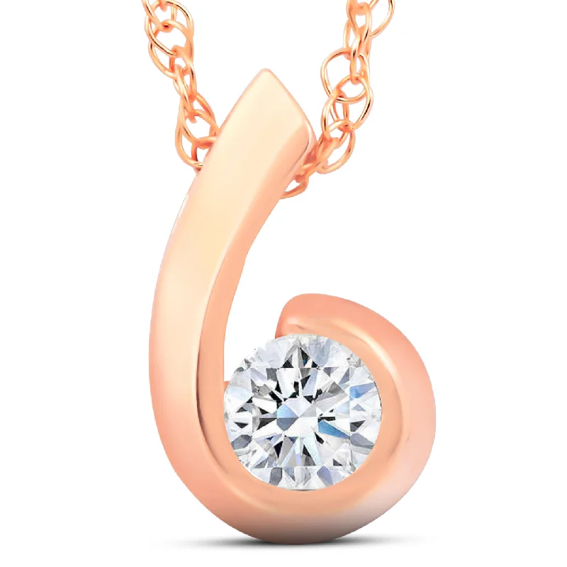 Fern design necklaces-1/4ct Diamond Pendant 14K Rose Gold