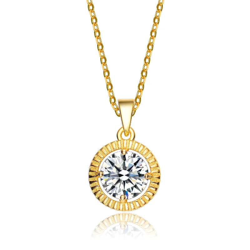 Raised disc necklaces-C.z. Sterling Silver Gold Plated Classic Round Pendant