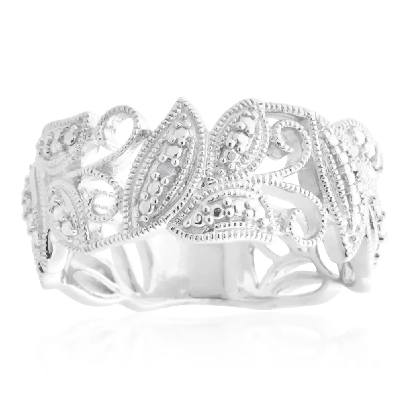 Wrapped thread rings-Sterling Silver Filigree Ring with 1 Brilliant Cut Diamond