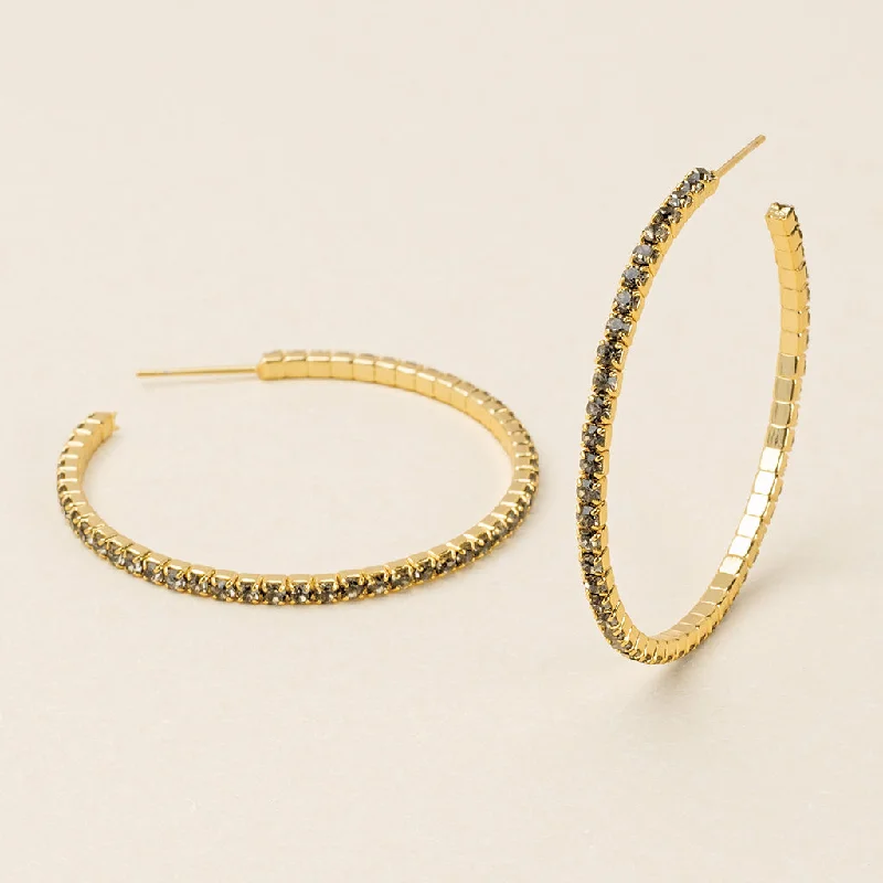 Wool thread earrings-Sparkle & Shine Lg Rhinestone Hoop Earring - Greige/Gold