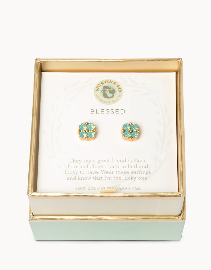 Emerald stone earrings-Sea La Vie Stud Earrings Blessed/Sea Foam Clover