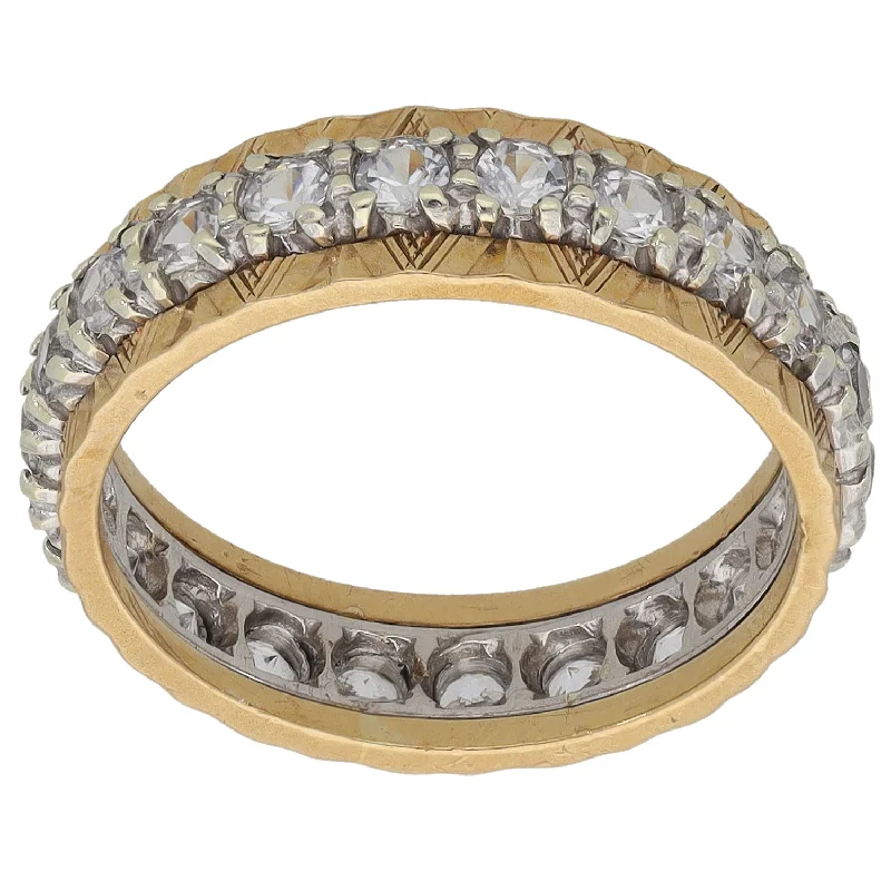 Clear modern rings-9ct Bicolour Gold Imitation Gems Eternity Ring Size M