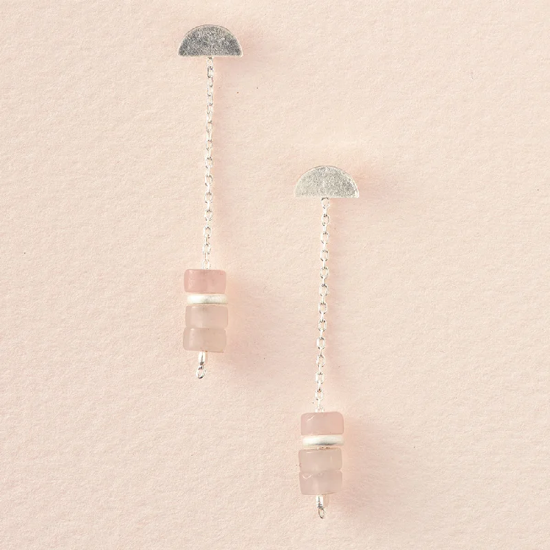 Thick tier earrings-Stone Meteor Thread/Jacket Earring - Rose Quartz/Silver