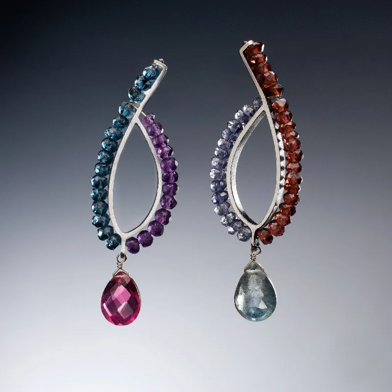 Smooth design earrings-Gemstone Loop Earrings