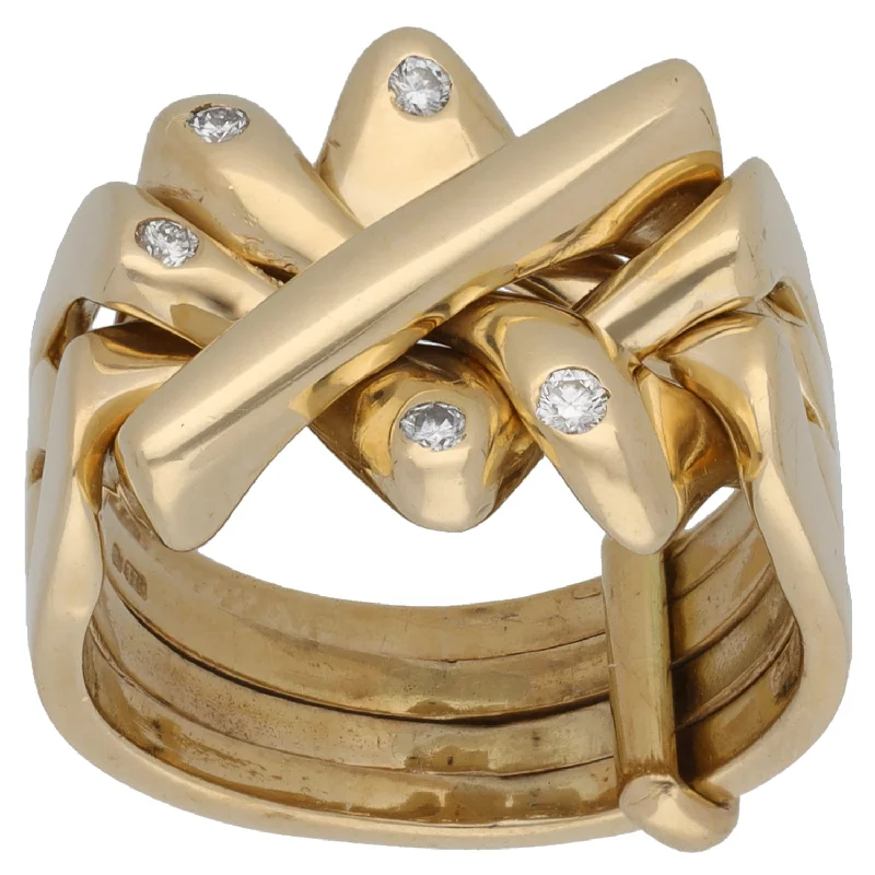 Loop knot rings-9ct Gold Cubic Zirconia Puzzle Ring Size L