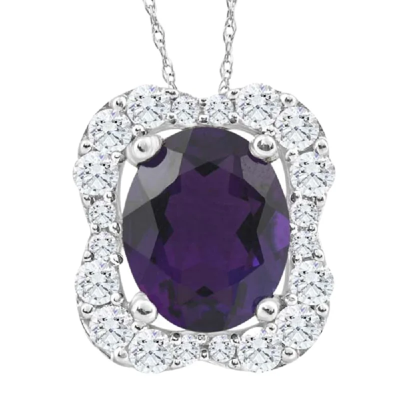 Bold bar necklaces-3 3/4Ct Oval Amethyst Diamond Pendant 10k White Gold Women's Neklace