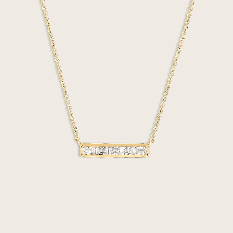 Ruby drop necklaces-18k Gold Vermeil Baguette CZ Bar Pendant Necklace