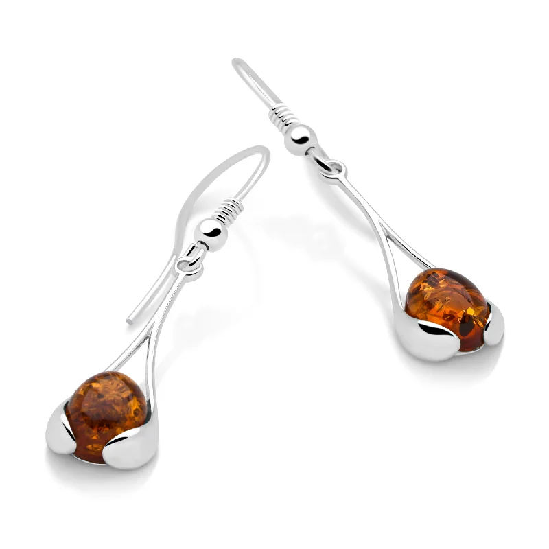 Burnished gold earrings-Fire Amber Cradle Earrings