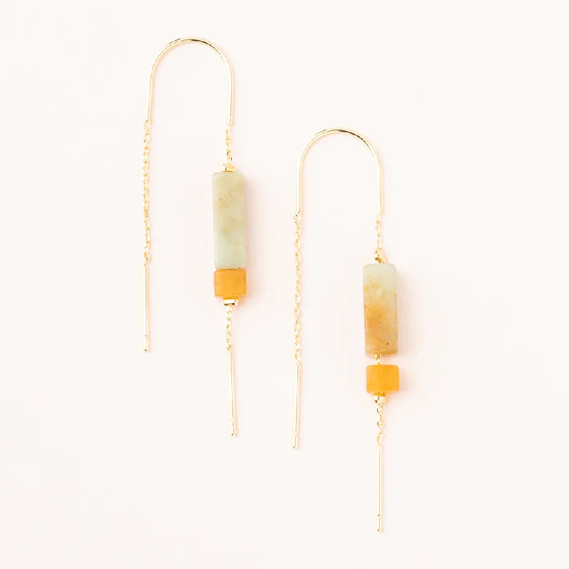 Bright silver earrings-Rectangle Stone Earring - Amazonite/Amber/Gold