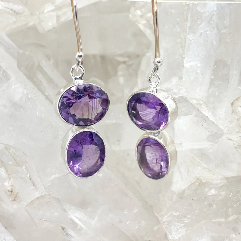 Cord bead earrings-Faceted Amethyst Sterling Silver Earrings $150