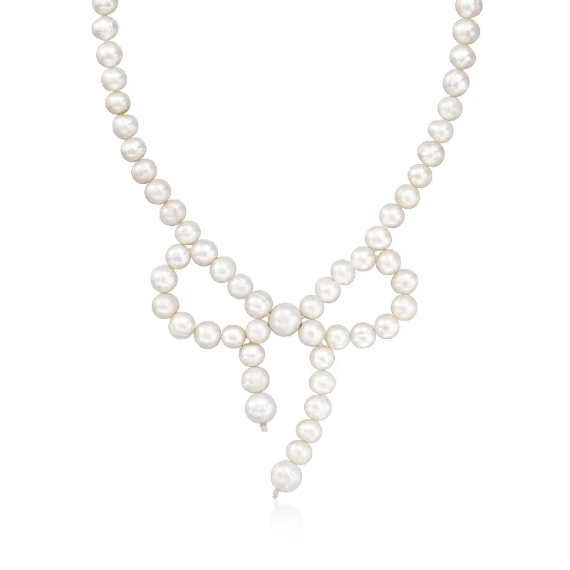 Spiral knot necklaces-Ross-Simons 7.5-9.5mm Cultured Pearl Bow Necklace With 18kt Gold Over Sterling