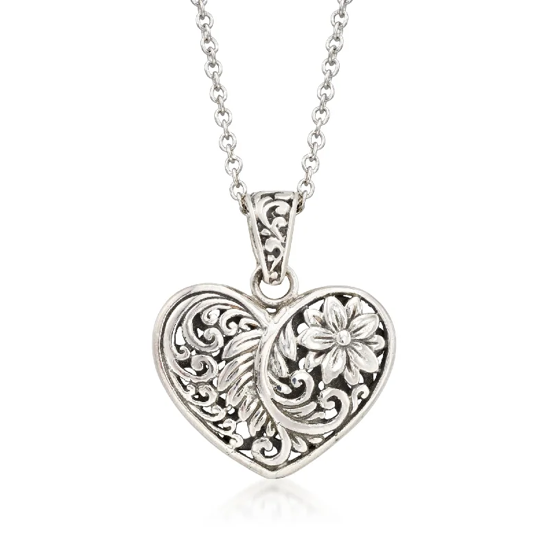 Classic locket necklaces-Ross-Simons Balinese Sterling Silver Heart Pendant Necklace