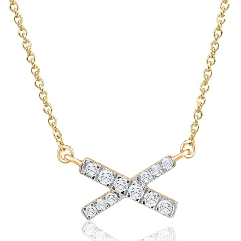 Lunar charm necklaces-1/5Ct TW Diamond X Cross Pendant Yellow Gold Women's Necklace 18"