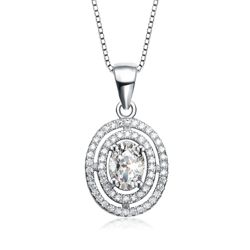 Nine-layer necklaces-Cz Sterling Silver Oval Shape Pendant