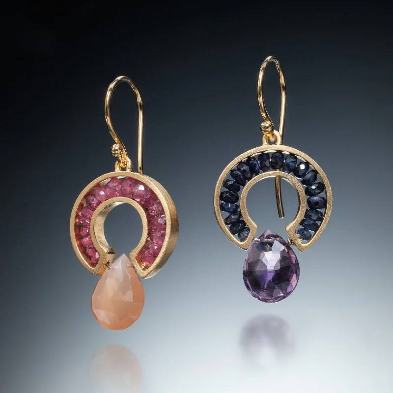 Lunar glow earrings-Gemstone Horseshoe Earrings (gold)