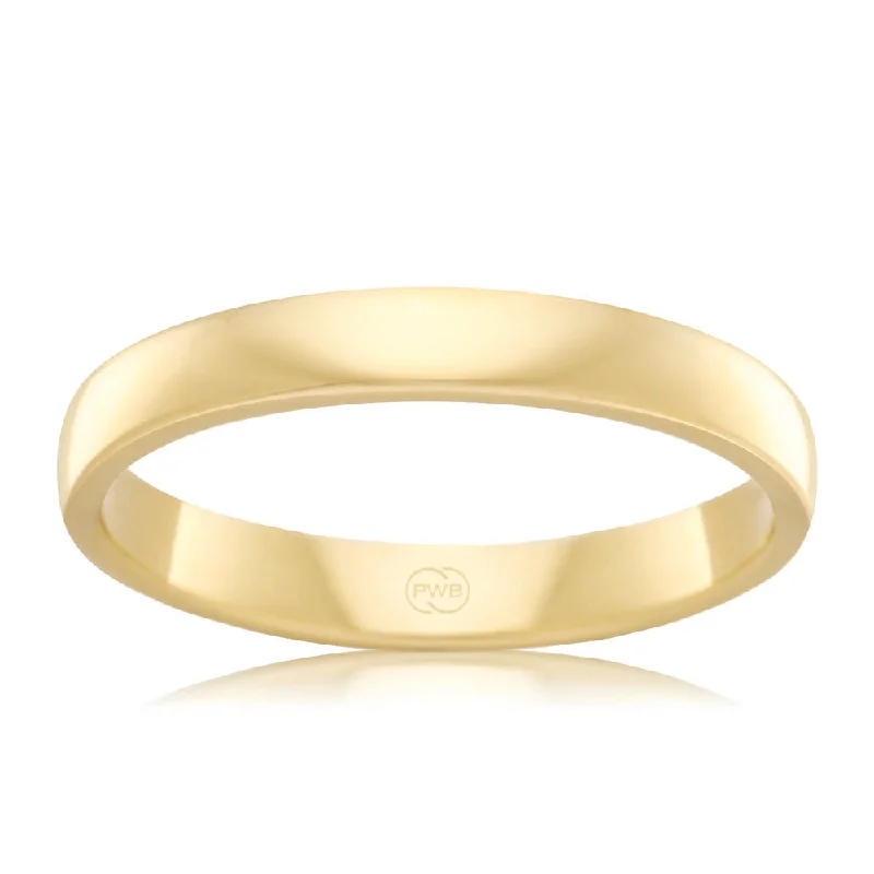 Wave style rings-9ct Yellow Gold 3mm Classic Barrel Ring. Size P