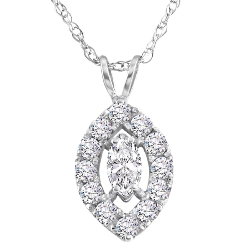 Morganite necklaces-3/8 Ct Natural Marquise Halo Diamond Pendant 14K White Gold Necklace 1/2" Tall