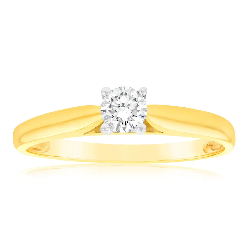 Lock band rings-9ct Yellow Gold & White Gold Solitaire Ring With 0.2 Carat Diamond