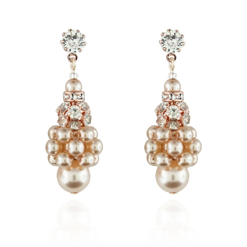 Fine triangle earrings-Pearl Cluster Earrings with Rhinestone Beads