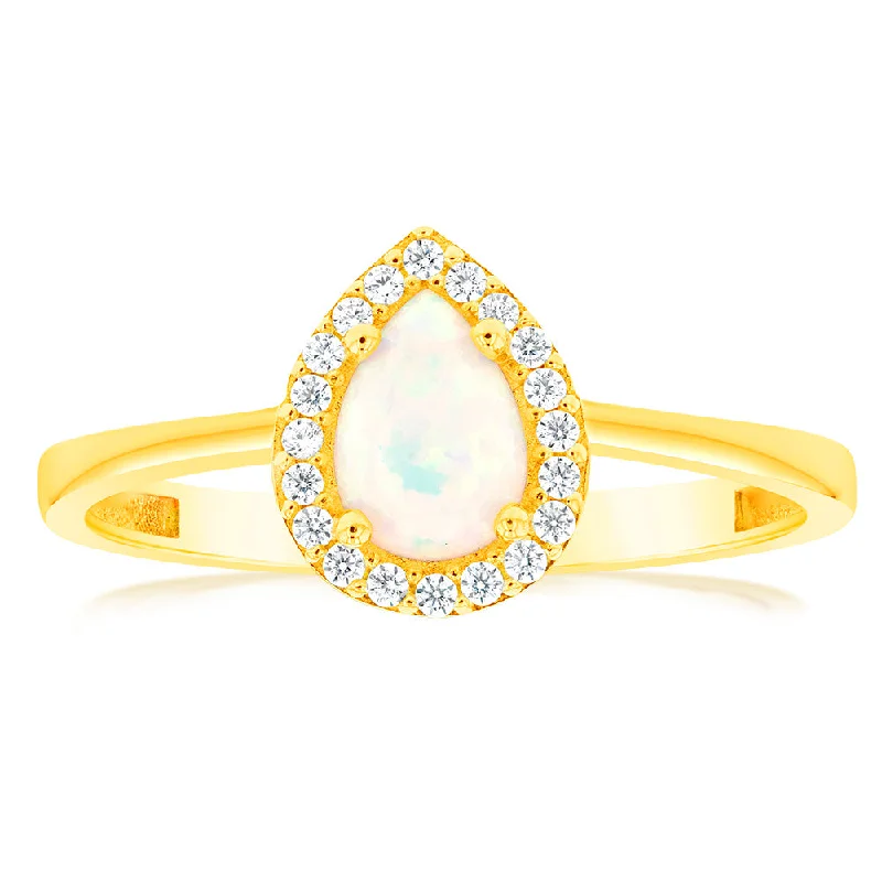 Nightfall gothic rings-9ct Yellow Gold Cubic Zirconia And Opal Pear Ring