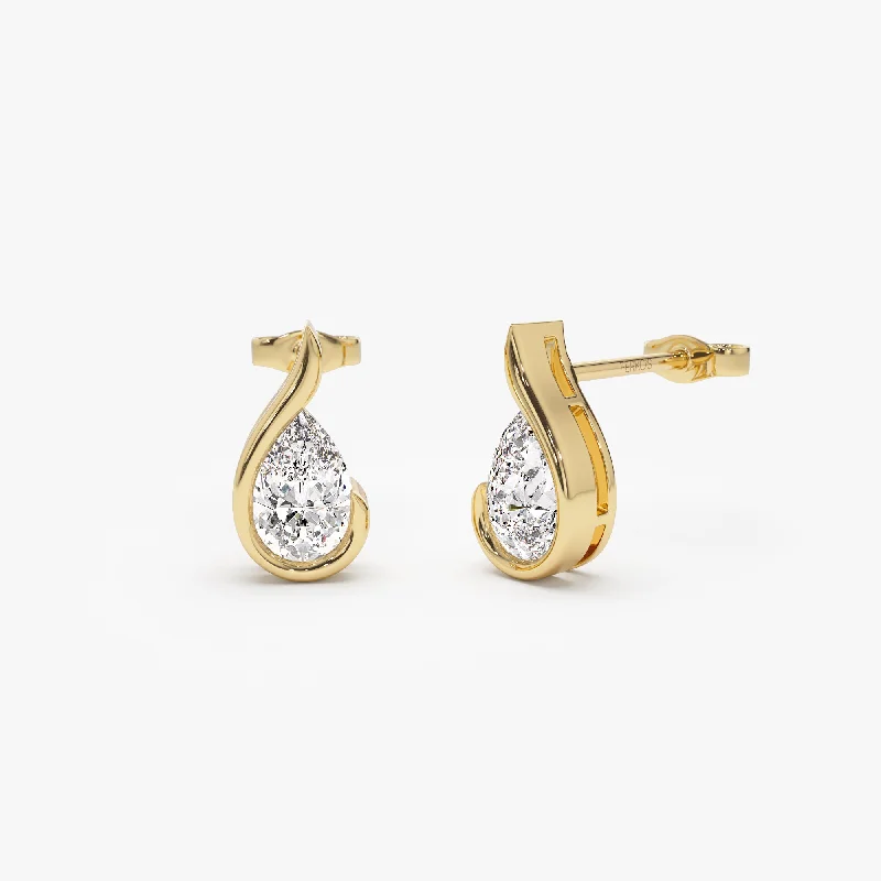 Curved drop earrings-1.50 ctw 14k Pear Shaped Unique Lab Grown Diamond Studs - Eden