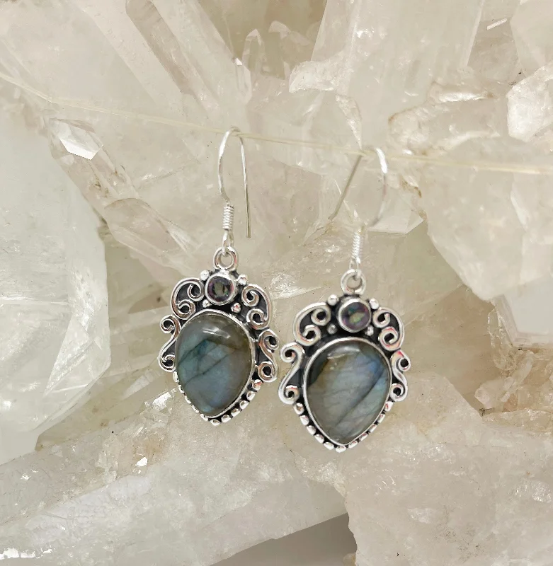 Lily motif earrings-Labradorite Sterling Silver Earrings $120