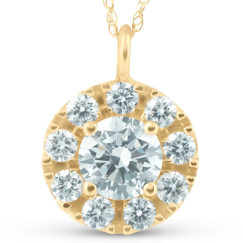 Gloss finish necklaces-14K Yellow Gold 1 1/2ct Circle Round Diamond Pendant Necklace