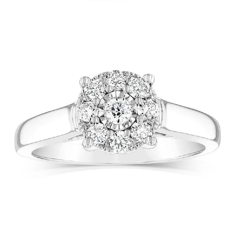 Loop knot rings-10ct White Gold 1/3 Carat Diamond Halo Solitaire Ring