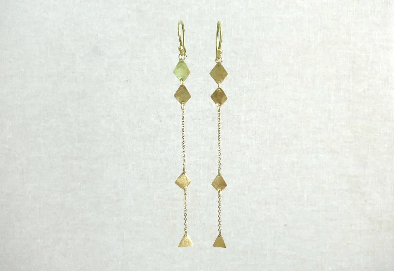 Polished art earrings-Triple Diamond & Pyramid Shape Strand Earrings