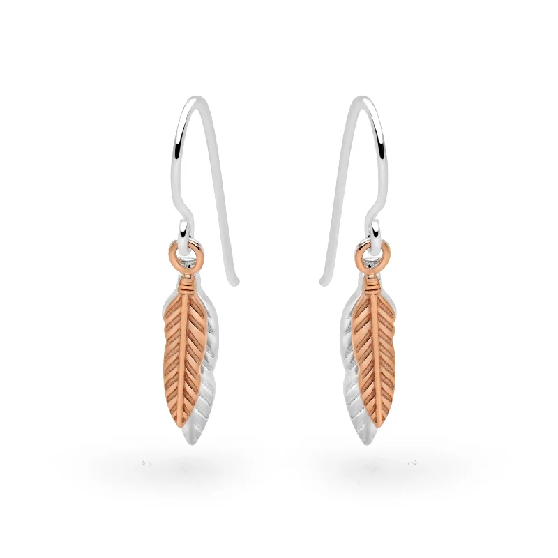 Stacked drop earrings-Silver and Rose Gold Feather Earring