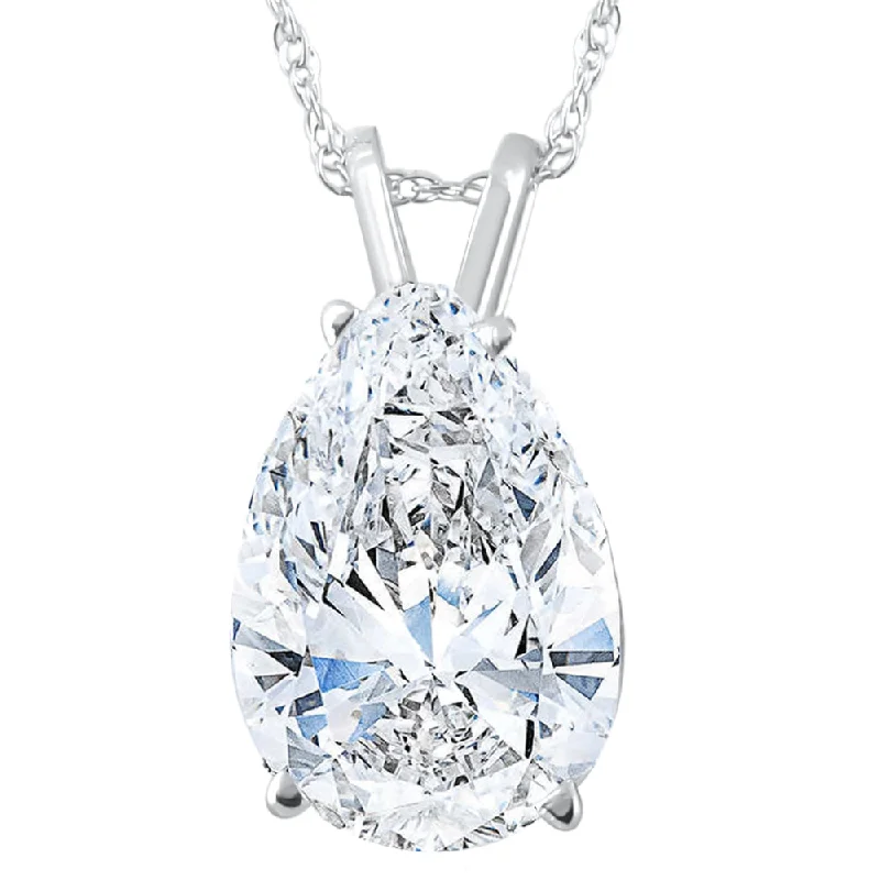 Lock clasp necklaces-3.03Ct Pear Shape Solitaire Diamond Necklace Pendant Lab Grown Certifed 14k Gold