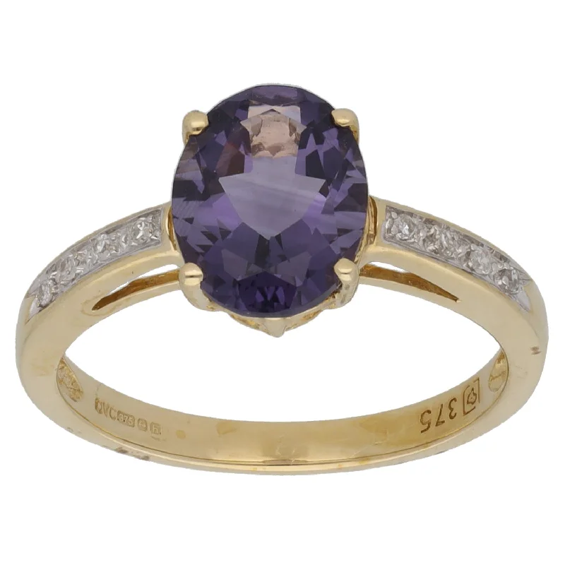 Old vow rings-9ct Gold Iolite & 0.04ct Diamond Single Stone Ring with Accent Stones Size K