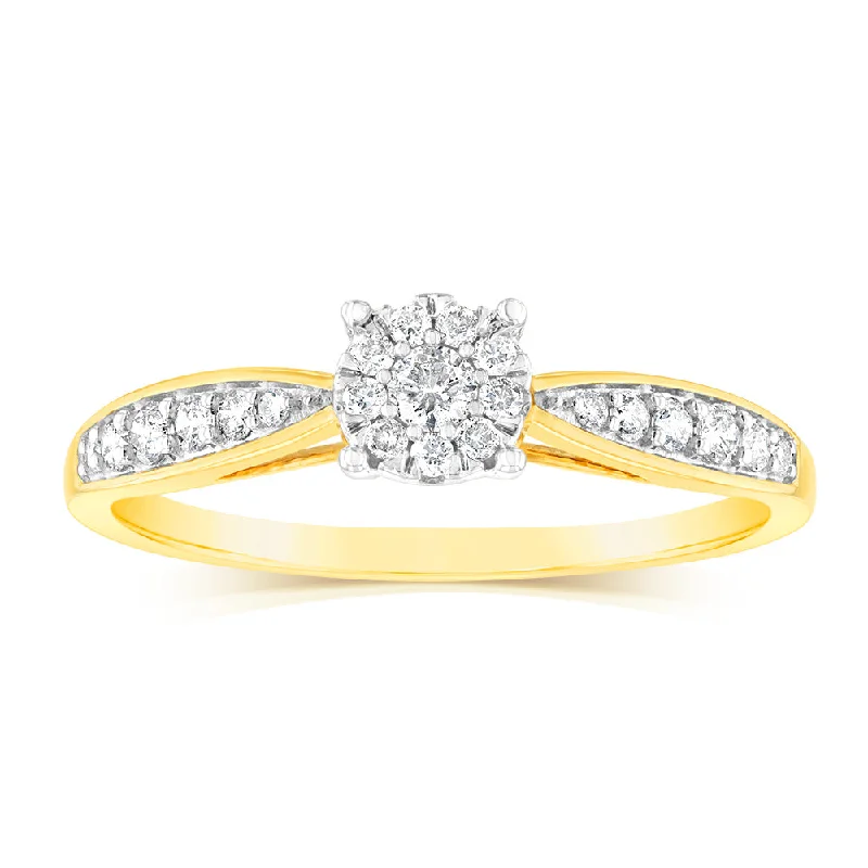 Large stone rings-9ct Yellow Gold 1/3 Carat Diamond Halo Solitaire Ring