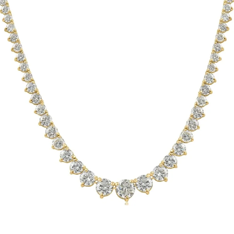 Tie-style necklaces-15.80Ct Certified Diamond Tennis Necklace 18k Yellow Gold Lab Grown (F-G,VS2-I1)