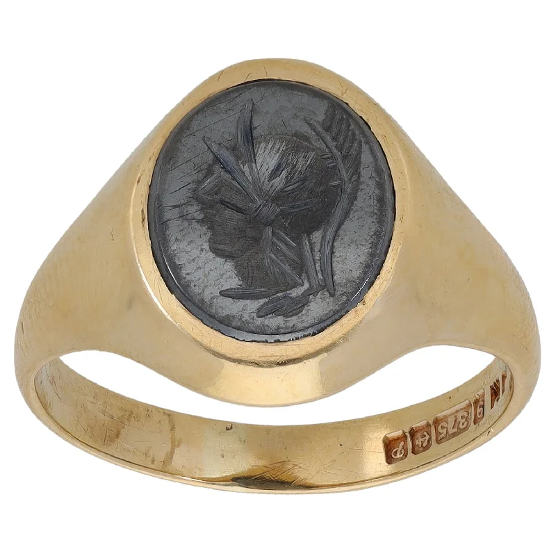 Onyx gem rings-9ct Gold Hematite Signet Ring Size T