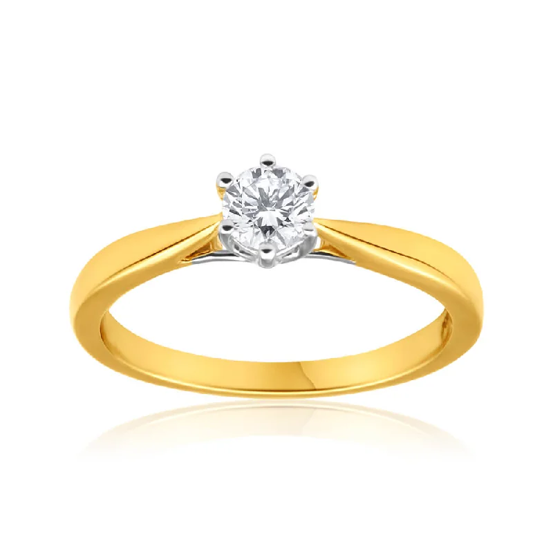 Charming rings-Flawless Cut 18ct Yellow Gold & White Gold Solitaire Ring With 0.4 Carat Diamond