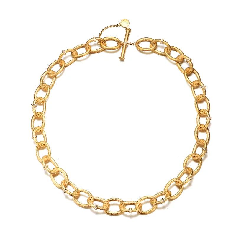 Wave pattern necklaces-Rachel Glauber 14k Gold Plated Cubic Zirconia Chain Necklace