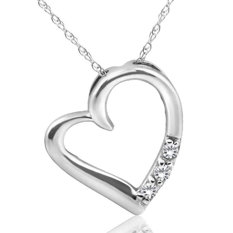 Twisted tribal necklaces-Diamond Heart Pendant Necklace 3-Stone 10K White Gold