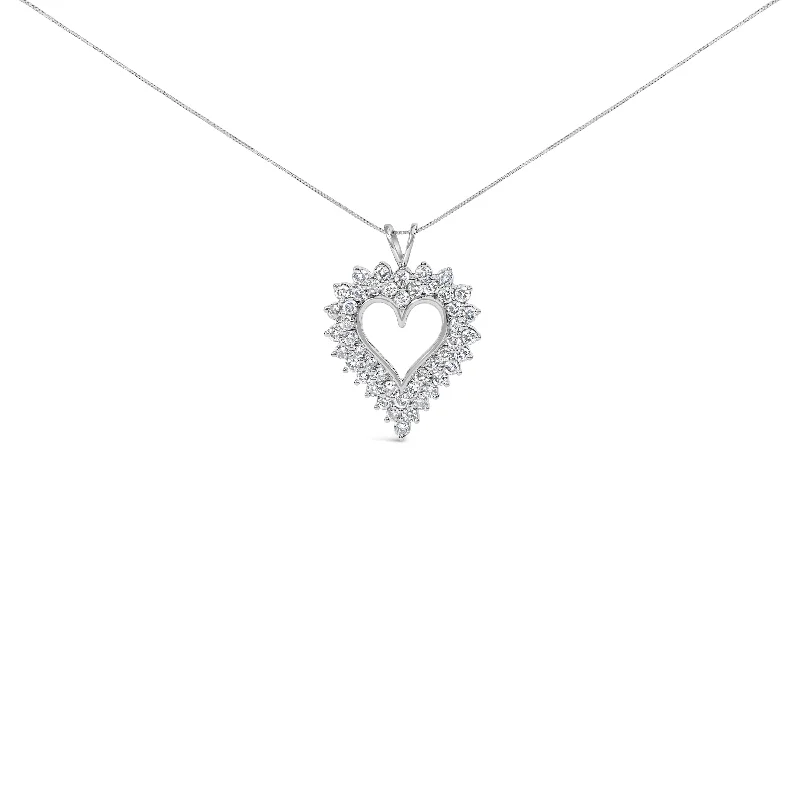 Thick link necklaces-.925 Sterling Silver 3.00 Cttw Round Cut Diamond Cluster Heart 18" Pendant Necklace