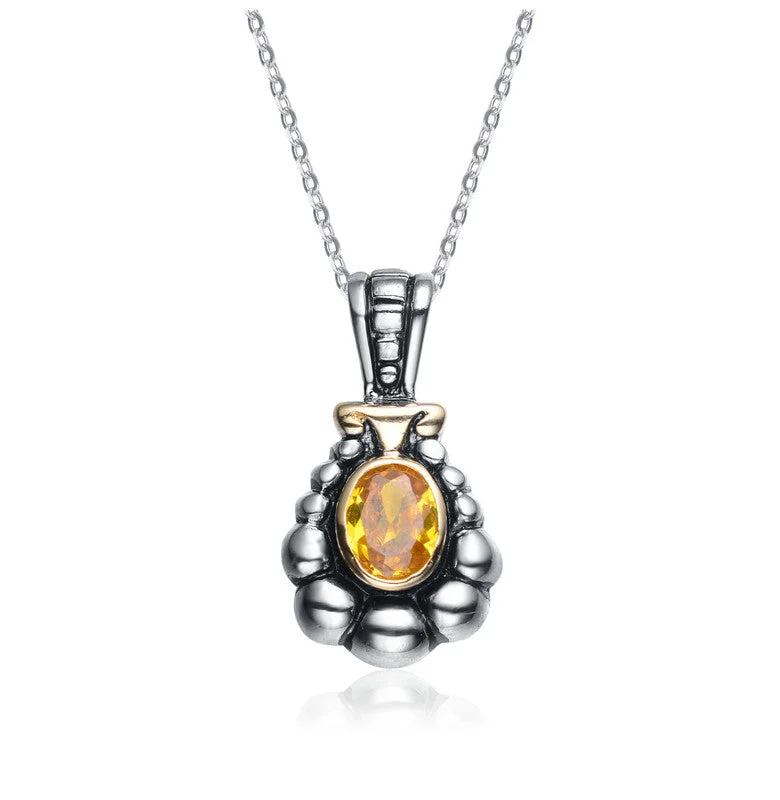 Old style necklaces-Sterling Silver Yellow Cubic Zirconia Dark Pendant