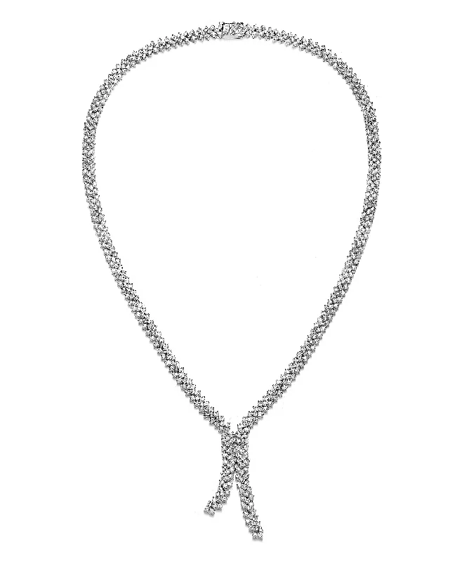 Broad weave necklaces-GENEVIVE Sterling Silver Cubic Zirconia Three-Row Cluster Necklace